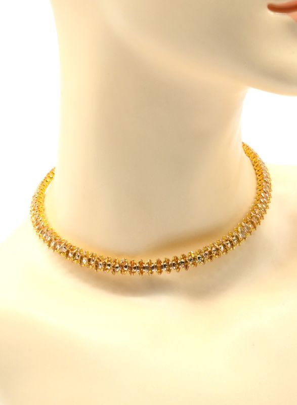 Hard choker necklace with zircons color champagne, 33cm