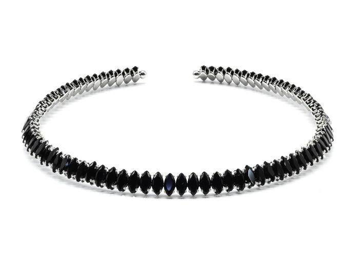 Hard choker necklace with zircons, black, 33cm