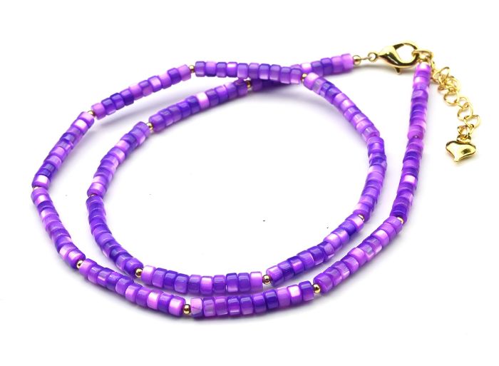 Choker made of mother-of-pearl tinted discs 4mm violet color, 45cm