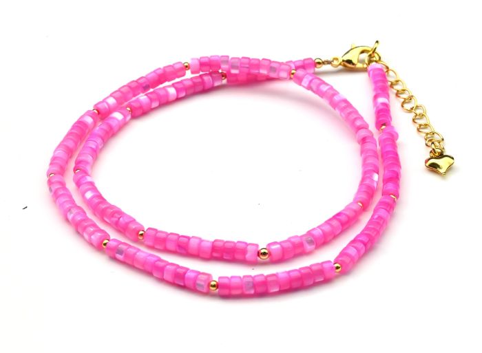 Choker made of mother-of-pearl tinted discs 4mm fuchsia, 45cm