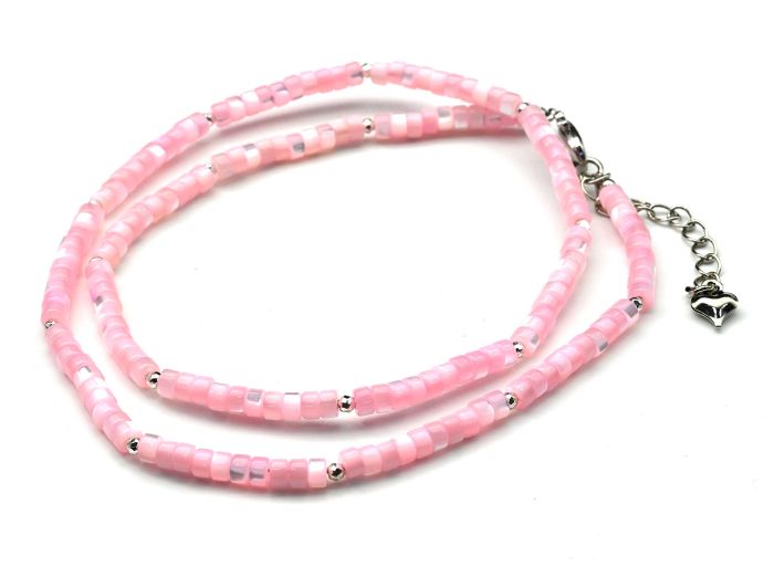 Choker made of mother-of-pearl tinted discs 4mm pink, 45cm