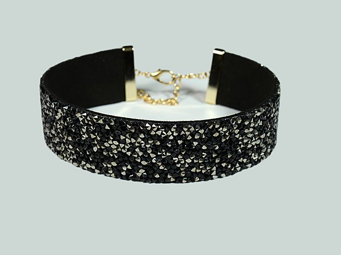 Choker on suede with zircon, color black-blue, 39cm