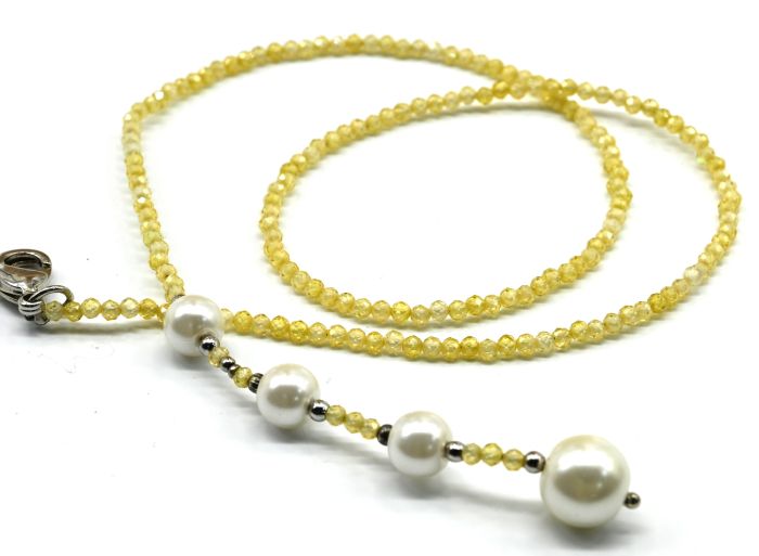 Choker on the neck made of cubic zirconia ball 2mm with yellow pearls, 40cm