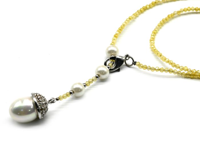 Choker with pendant Acorn 10*18mm cubic zirconia ball 2mm yellow, 40cm