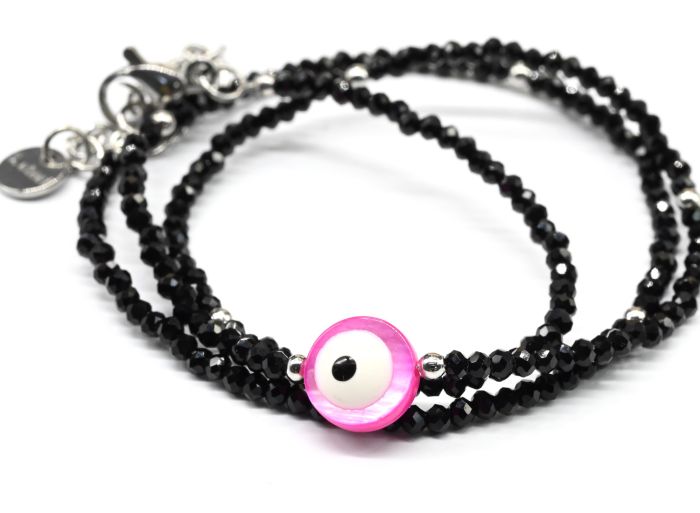 Eye from the evil eye on a spinel choker ball 2mm black, fuchsia, 37cm