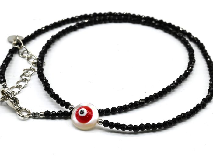 Eye from the evil eye on a spinel choker ball 2mm black, white, 40cm