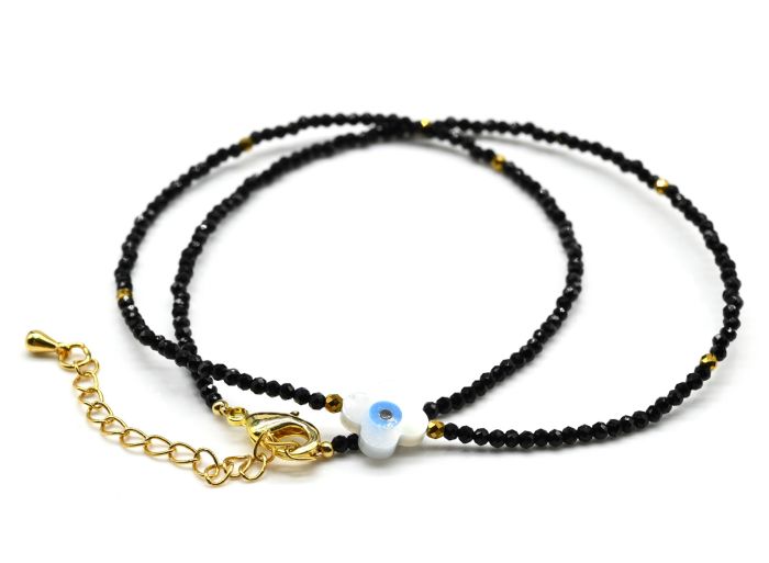 Choker made of black spinel "Flower" ball 2mm black, 40cm