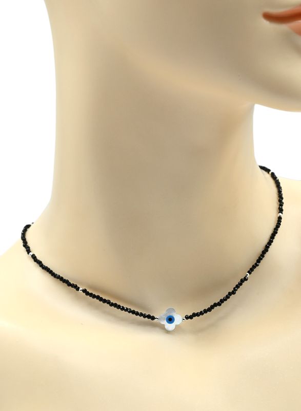 Choker made of black spinel "Flower" ball 2mm black, 40cm