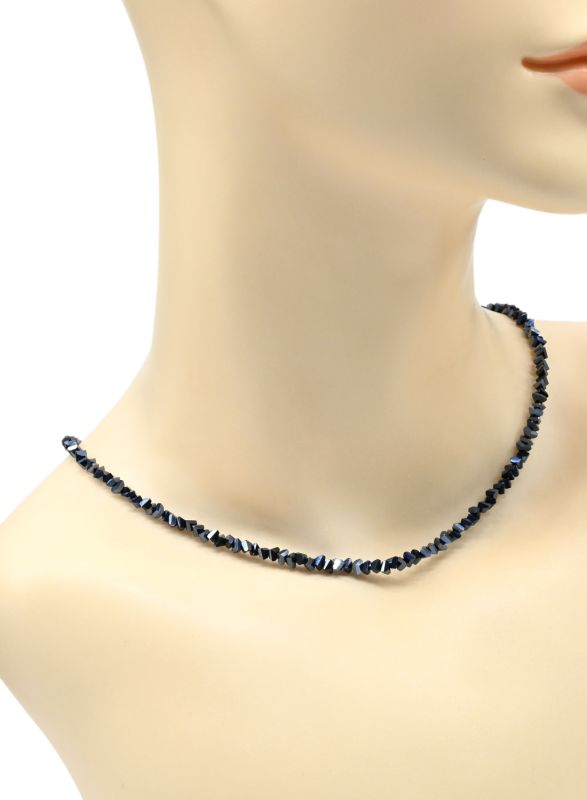 Women's neck choker made of zircon cut 4mm color blue-black, 44cm