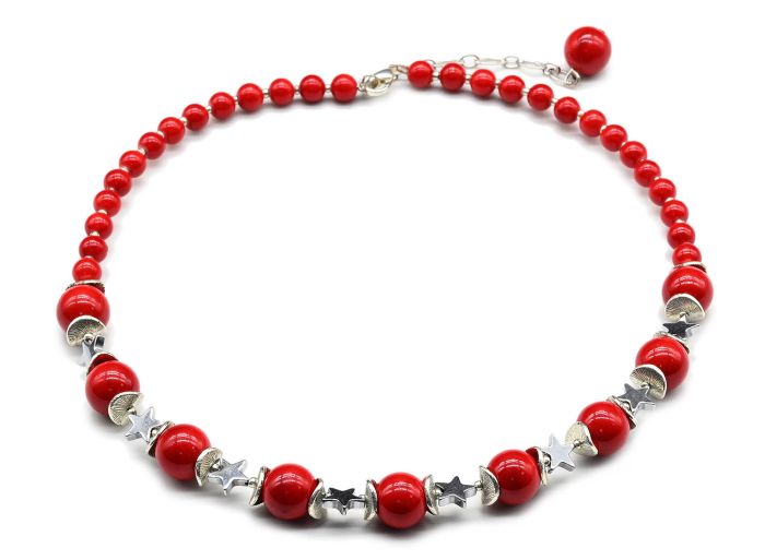 Choker necklace made of Majorcan beads 6mm, 10mm color red, 45cm