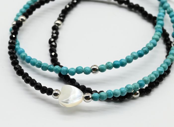 Choker made of spinel and turquoise with a pearl Heart pendant, 39cm