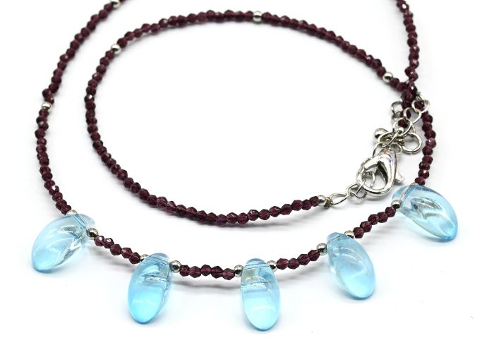 Purple spinel choker with Drop pendant 6*12 blue color, 39cm