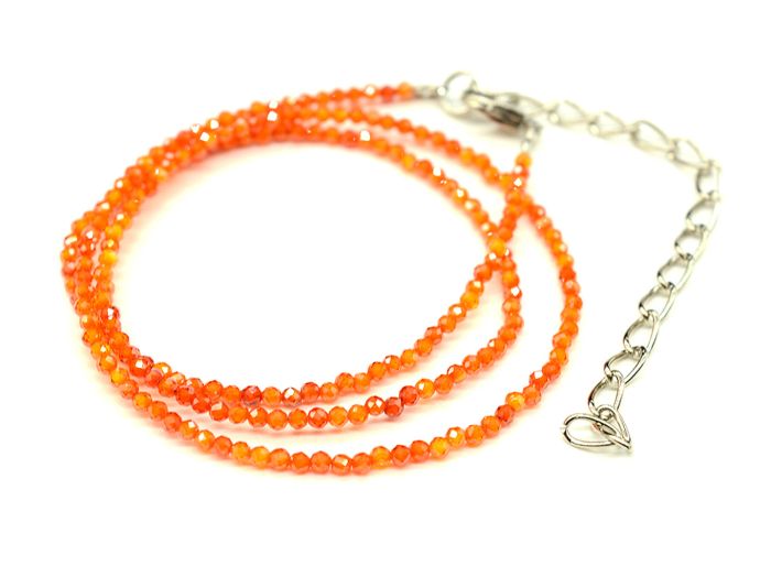 Choker made of faceted small beads 2mm, cubic zirconia, orange, 38.5cm