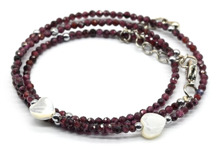 Garnet choker with Heart pendant, white, 39cm