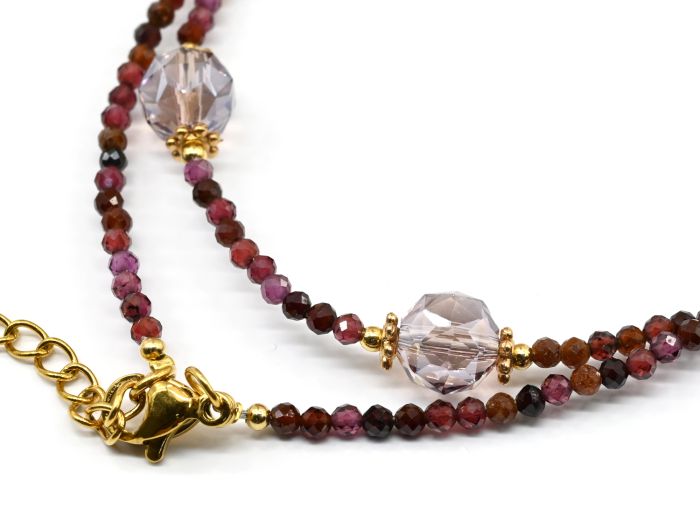 Garnet choker with zircon pendant, pink, 39cm