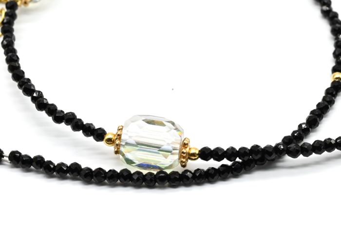 Choker made of black spinel with zircon chameleon crystal, 40cm