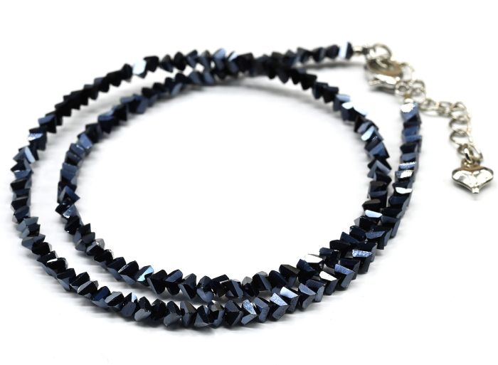 Women's neck choker made of zircon cut 3mm color blue-black, 35cm