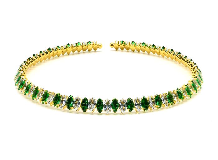 Hard choker necklace with zircons, green, 33cm