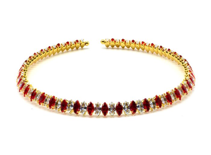 Hard choker necklace with zircons color red, 33cm