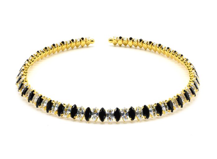 Hard choker necklace with zircons, black, 33cm