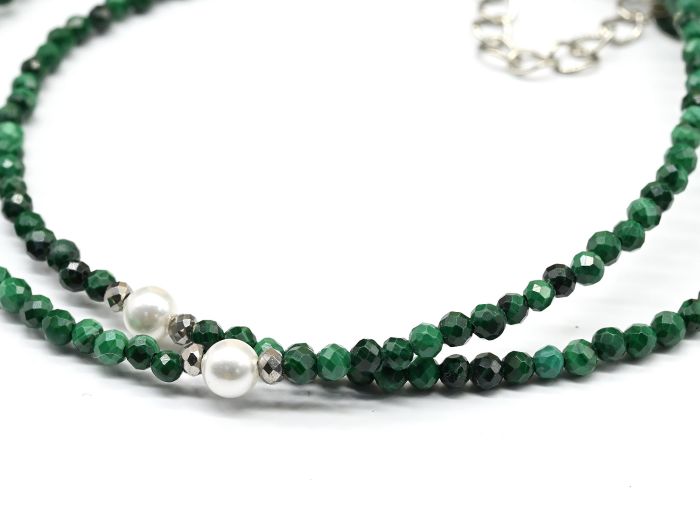 Malachite choker ball 2.5mm, majorca insert ball 4mm, 39cm