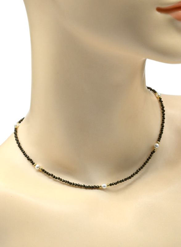 Pyrite choker ball 2mm, majorca insert ball 4mm, 40cm