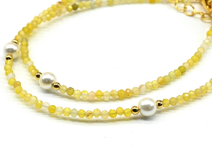 Choker made of tinted agate ball 2mm yellow, insert Majorca ball 5mm, 39cm