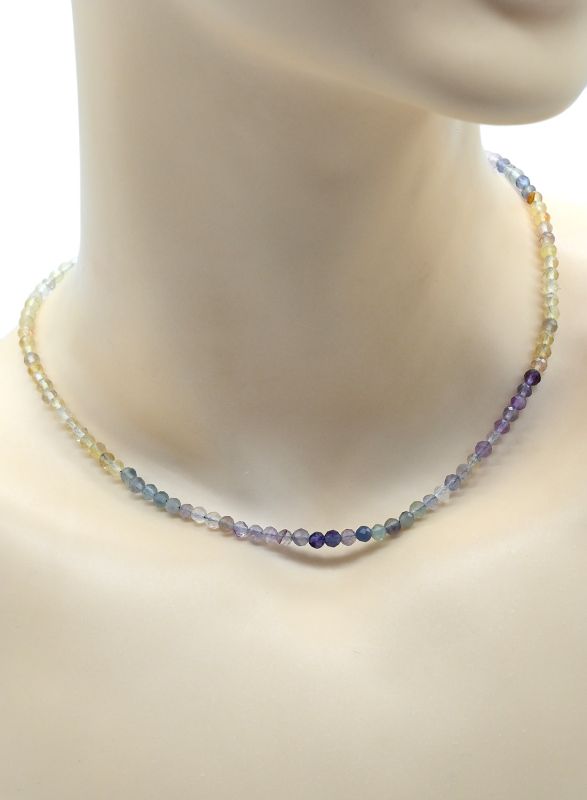 The choker is made of fluorite ball 4mm, 39cm.