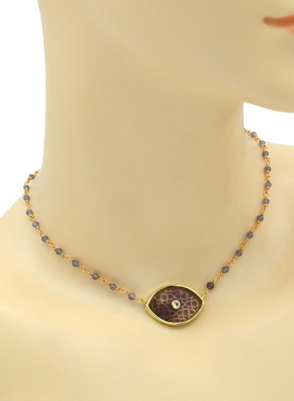 The Eye pendant is 27*18mm on an amethyst choker, 40cm