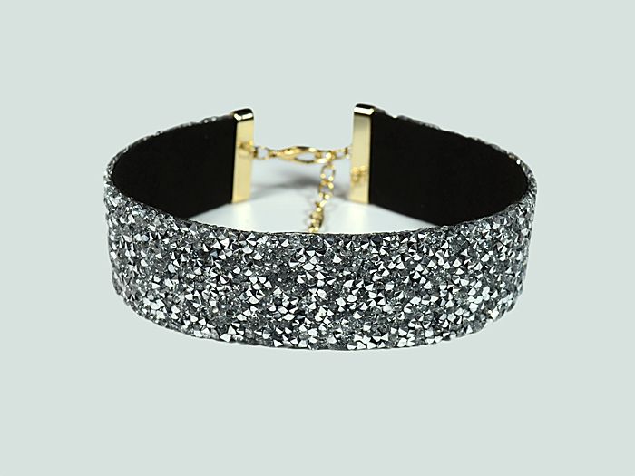 Choker on suede with zircon, pyrite color, 40cm.