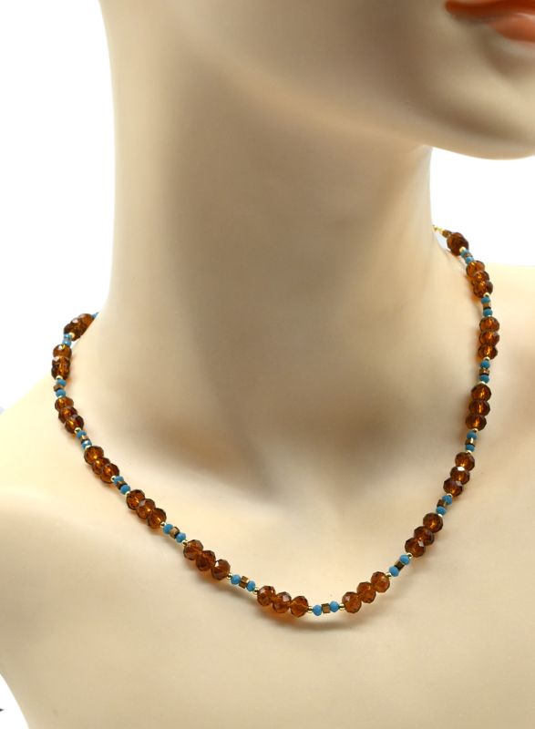 Zircon choker rondel 6mm copper color with zircon, 45cm