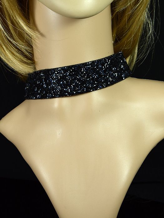 Choker on suede with zircon, color black-blue, 39cm