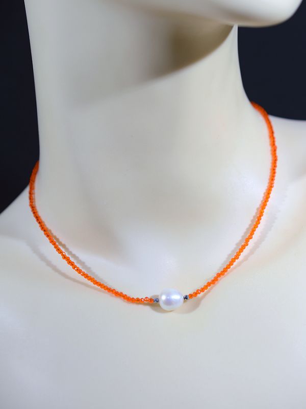 Choker with spinel pearls ball 2mm orange blossom, 39cm