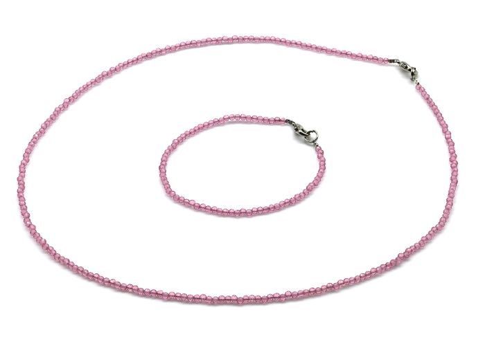 Choker and bracelet made of spinel ball 2mm pink light, 45cm; 17cm