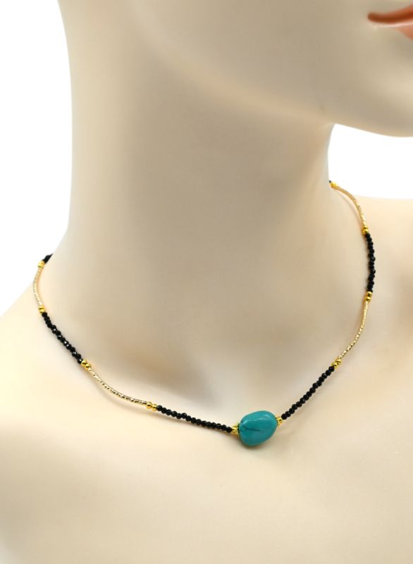 Choker with zircon rondel 4mm, barrel 7*8mm mint color, golden, 39cm