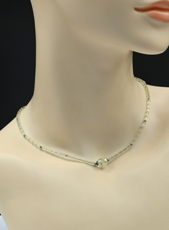 Zircon choker cylinder 3*5mm, barrel 8*8mm yellow, 40cm