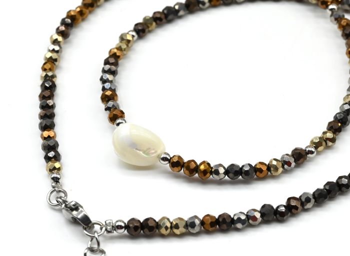 Zircon choker with mother of pearl ball 3mm color assorted, 39cm