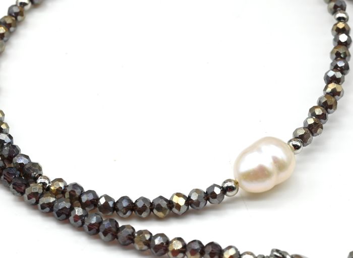 Zircon choker with pearl ball 3mm silver color, 39cm