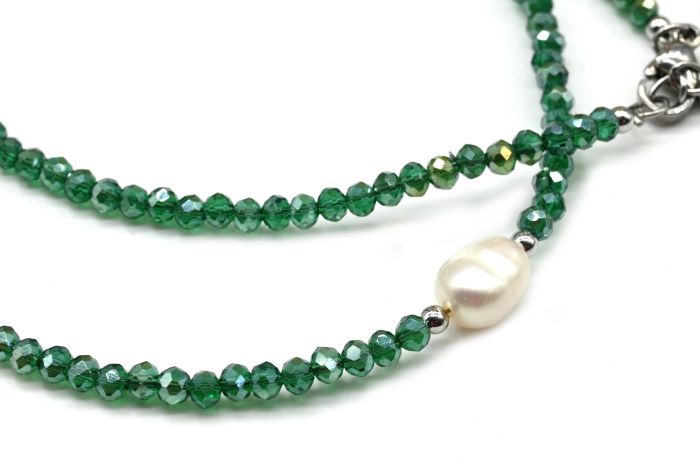 Zircon choker with pearl ball 3mm green, 39cm