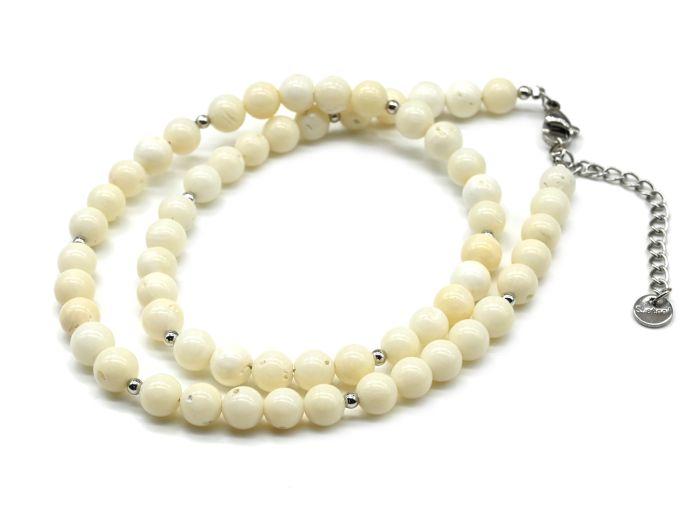 Choker made of white coral ball 6mm, 40cm