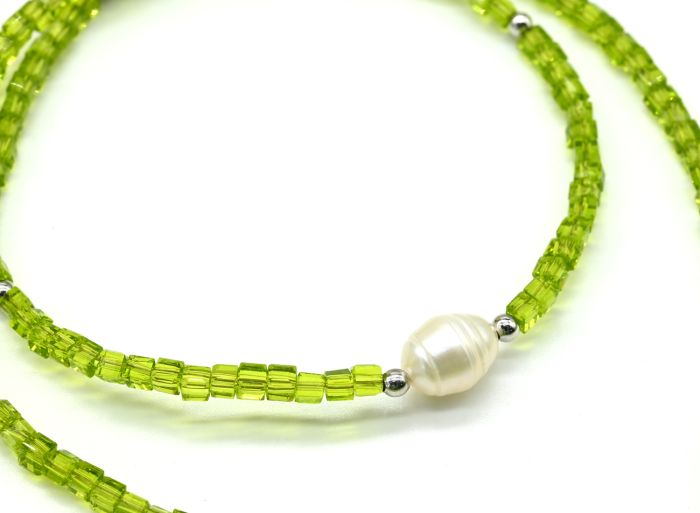 Zircon choker with pearls cube 2mm green, 39.5cm