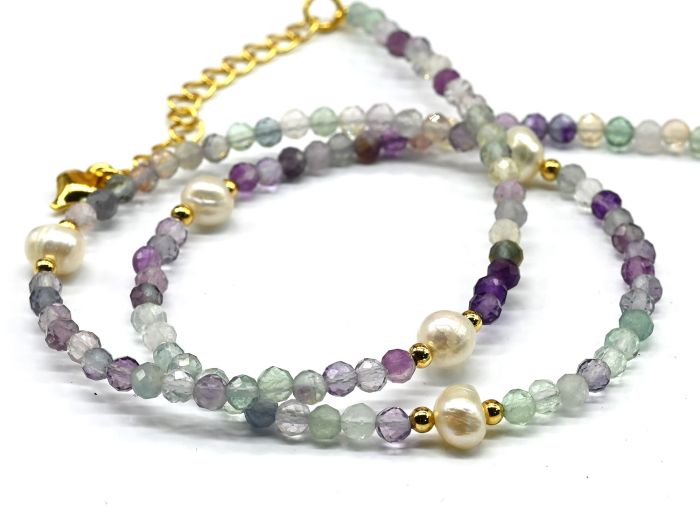 Fluorite choker ball 3mm, pearl insert 5*6mm, 39cm