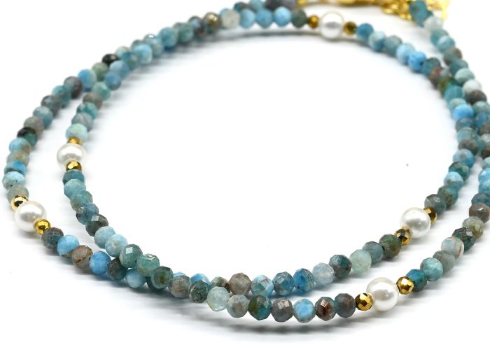 Choker made of apatite ball 3mm, insert majorca ball 4mm, 40cm