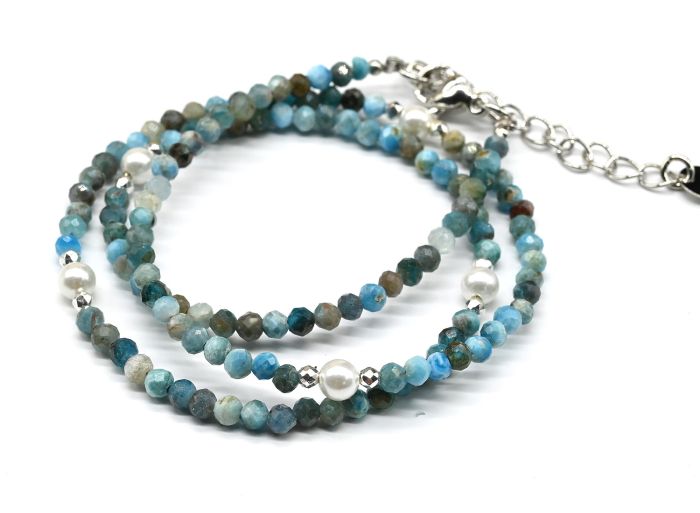 Choker made of apatite ball 3mm, insert majorca ball 4mm, 40cm