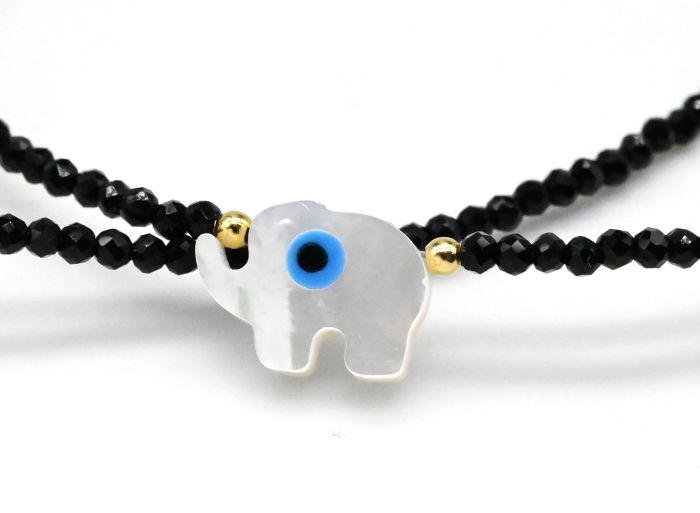 Amulet against the evil eye on a black spinel choker ball 2mm, elephant pendant 9*12mm, 40cm