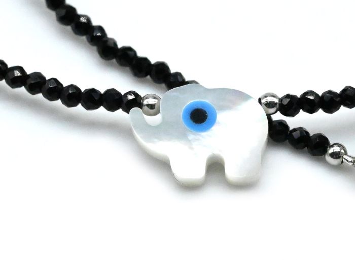 Amulet against the evil eye on a black spinel choker ball 2mm, elephant pendant 9*12mm, 40cm