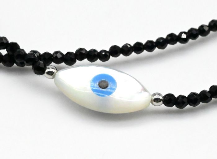 Pendant Eye 7*14mm on a choker made of black spinel ball 2mm, 40cm