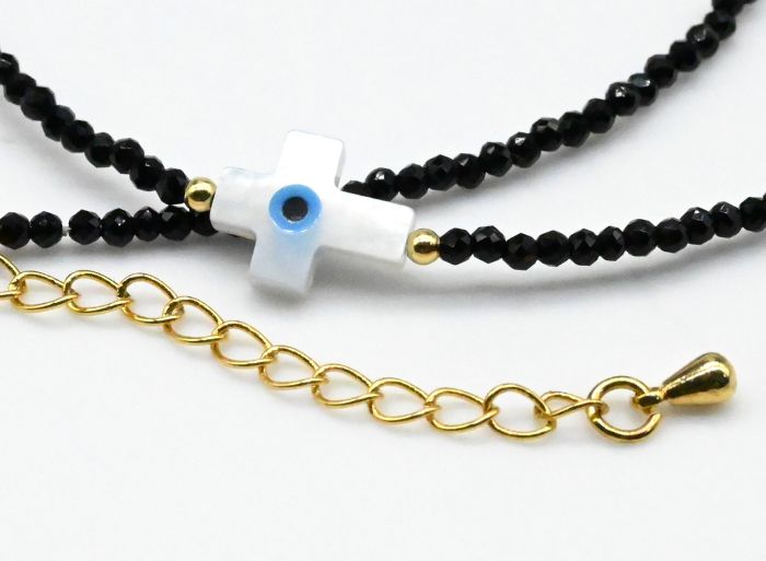 Pendant cross 11*9mm on a choker made of black spinel ball 2mm, 40cm