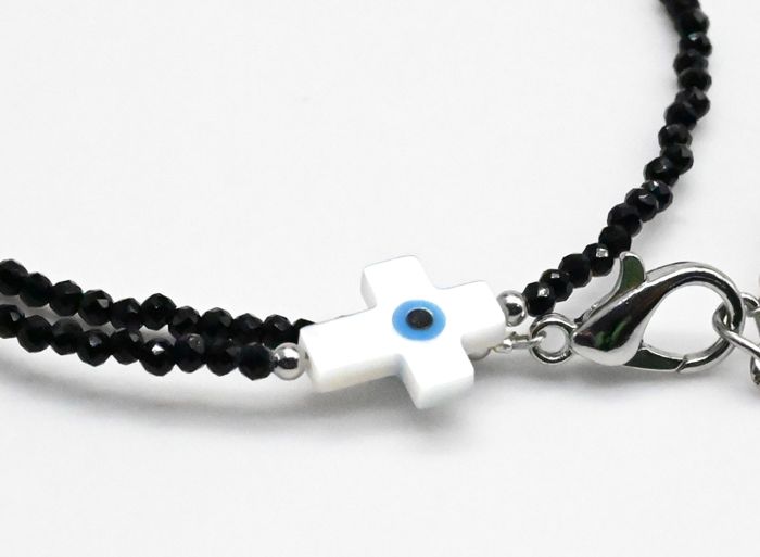 Pendant cross 11*9mm on a choker made of black spinel ball 2mm, 40cm