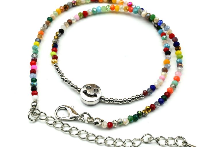 Zircon choker with pendant "Smile" color assorted, 39cm